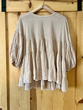 Free People Cream Tiered Peasant Blouse with Balloon Sleeves